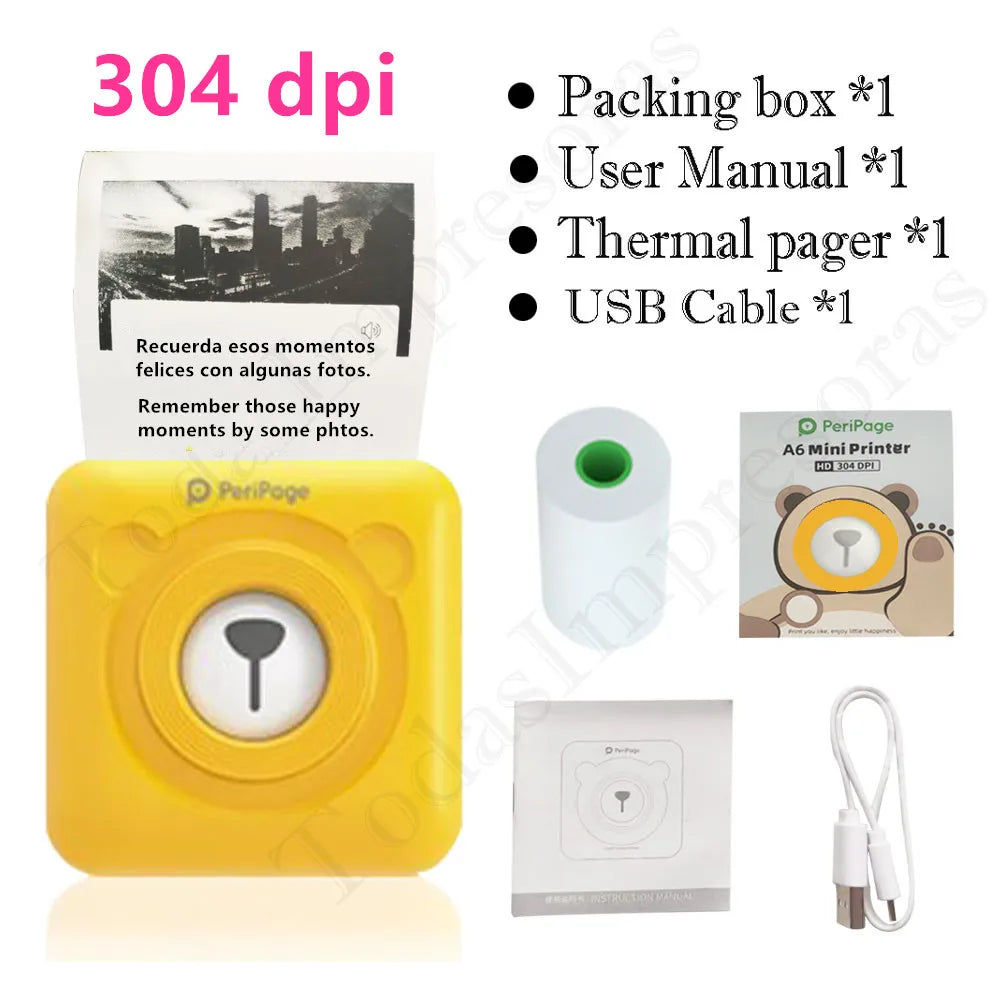 Mini-imprimante de poche PeriPage originale 304dpi, Bluetooth A6, imprimante Photo thermique, couleur marron jaune, téléphone portable, Android IOS, cadeau