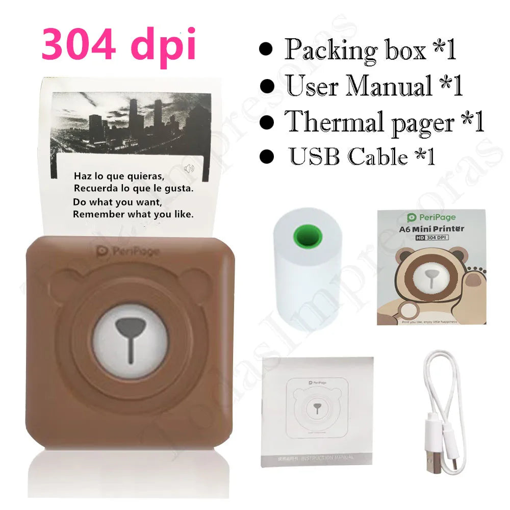 Mini-imprimante de poche PeriPage originale 304dpi, Bluetooth A6, imprimante Photo thermique, couleur marron jaune, téléphone portable, Android IOS, cadeau