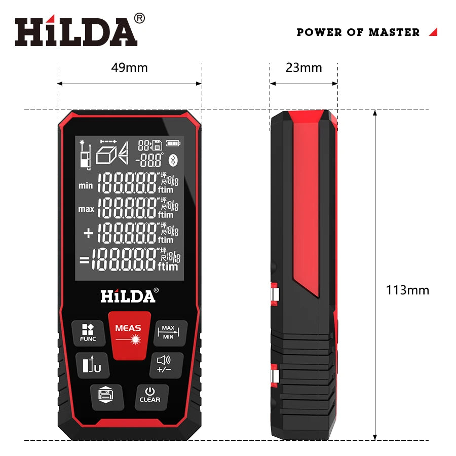 HILDA Laser Distance 50M/100M/120M Télémètre Profesional Mètre Laser Range Finder Règle Outil de Test