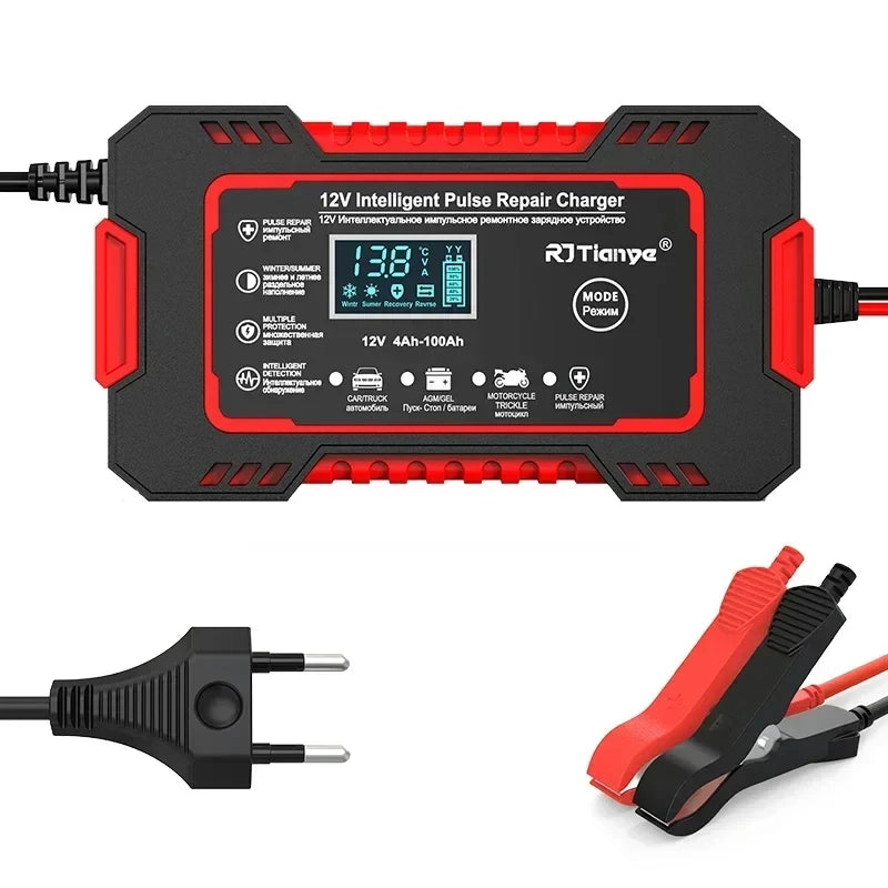 Chargeur de batterie de voiture 12V 6A, écran tactile, réparation d'impulsions, LCD, charge rapide, écran LCD numérique au plomb sec et humide