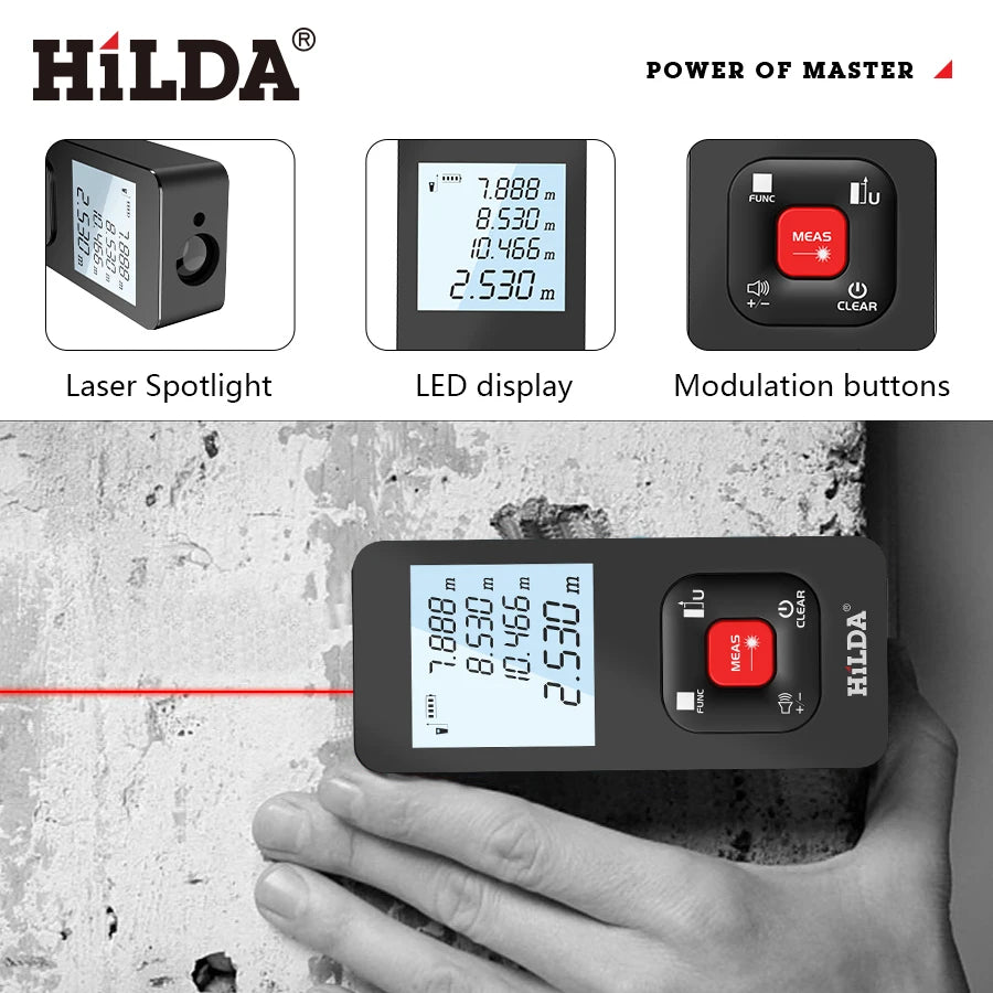 HILDA Laser Distance 50M/100M/120M Télémètre Profesional Mètre Laser Range Finder Règle Outil de Test