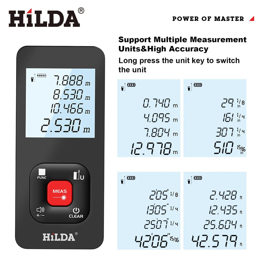 HILDA Laser Distance 50M/100M/120M Télémètre Profesional Mètre Laser Range Finder Règle Outil de Test