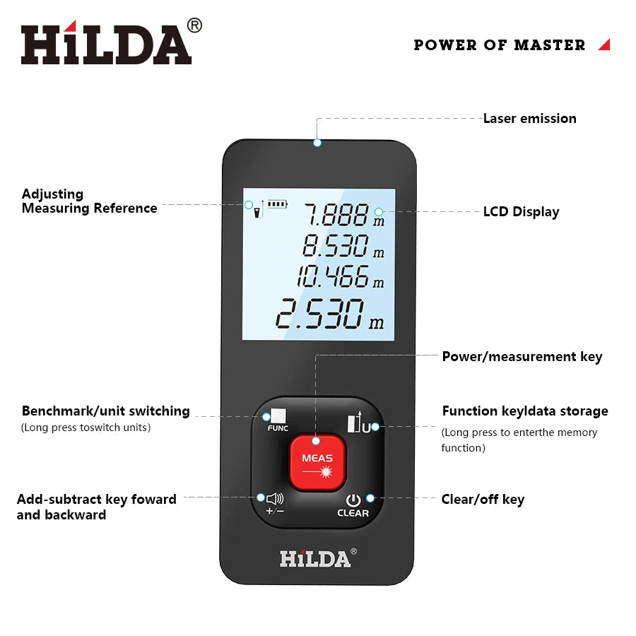HILDA Laser Distance 50M/100M/120M Télémètre Profesional Mètre Laser Range Finder Règle Outil de Test