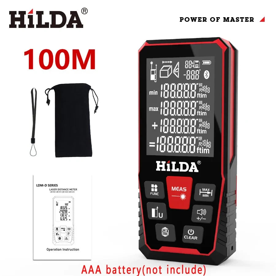HILDA Laser Distance 50M/100M/120M Télémètre Profesional Mètre Laser Range Finder Règle Outil de Test