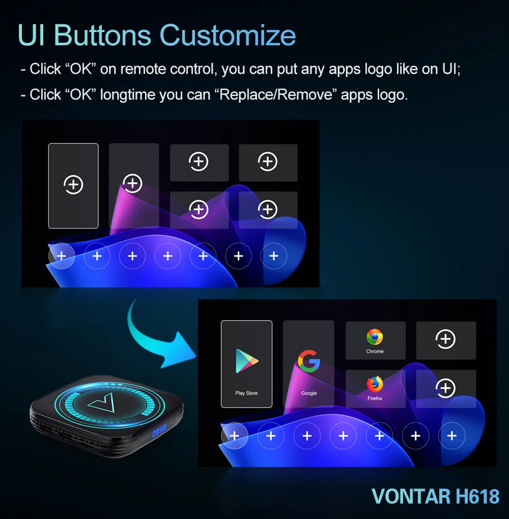 VONTAR H618 Smart TV Box Android 12 Allwinner Quad Core Cortex A53 Soutien 8K Vidéo Wifi Google Voix Media Player Set Top Box