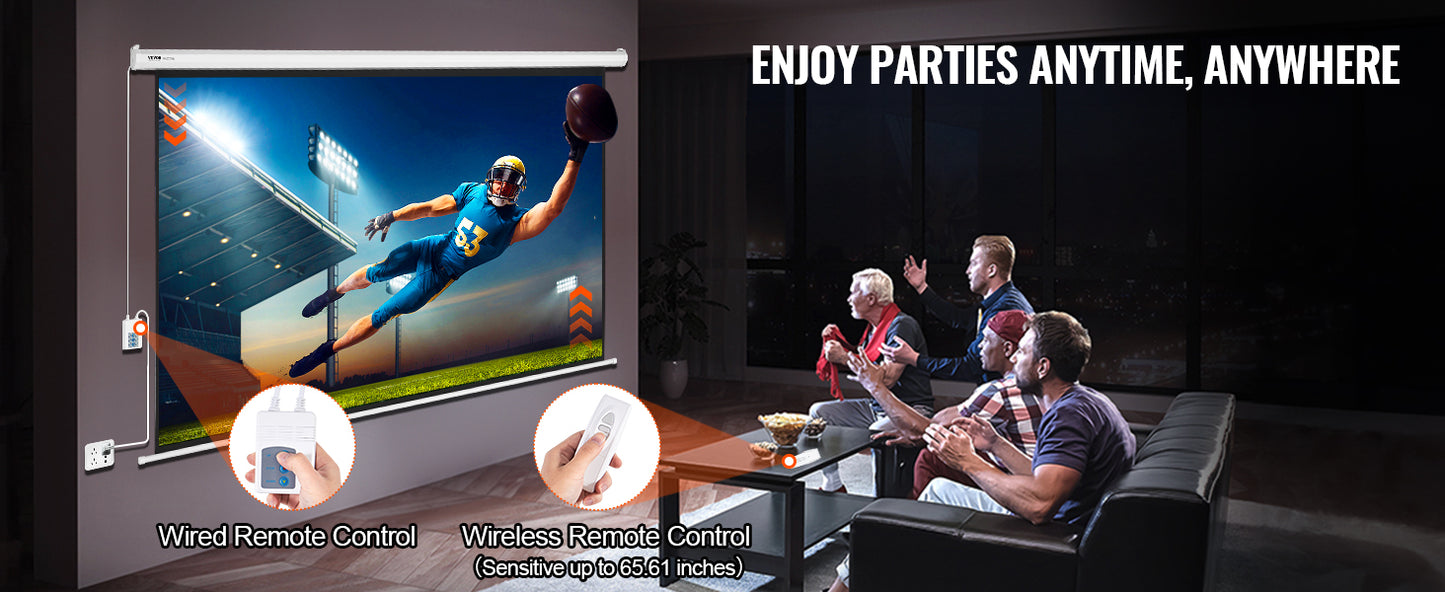 VEVOR Écran de Projection Motorisé 100 pouces 16:9 HD 4K 1080 Toile de Projection Anti-Plis avec Télécommande Grand Angle de Vision Montage Mural Direct pour Vidéoprojecteurs Cinéma Maison Intérieur