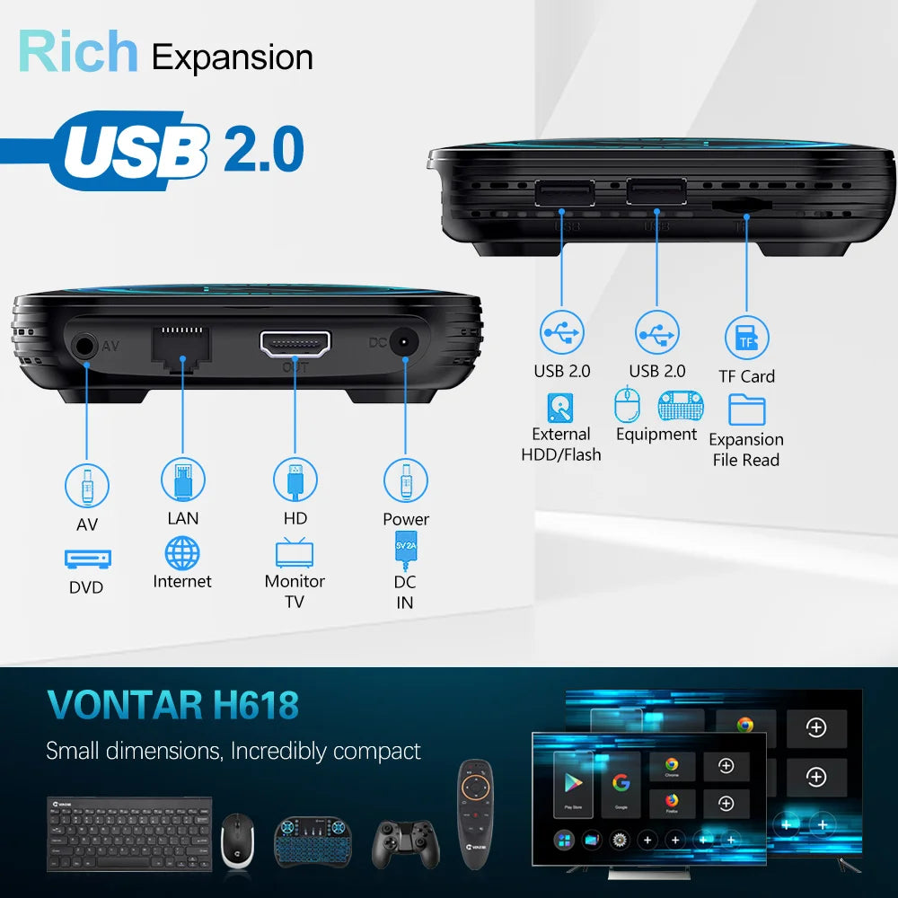 VONTAR H618 Smart TV Box Android 12 Allwinner Quad Core Cortex A53 Soutien 8K Vidéo Wifi Google Voix Media Player Set Top Box