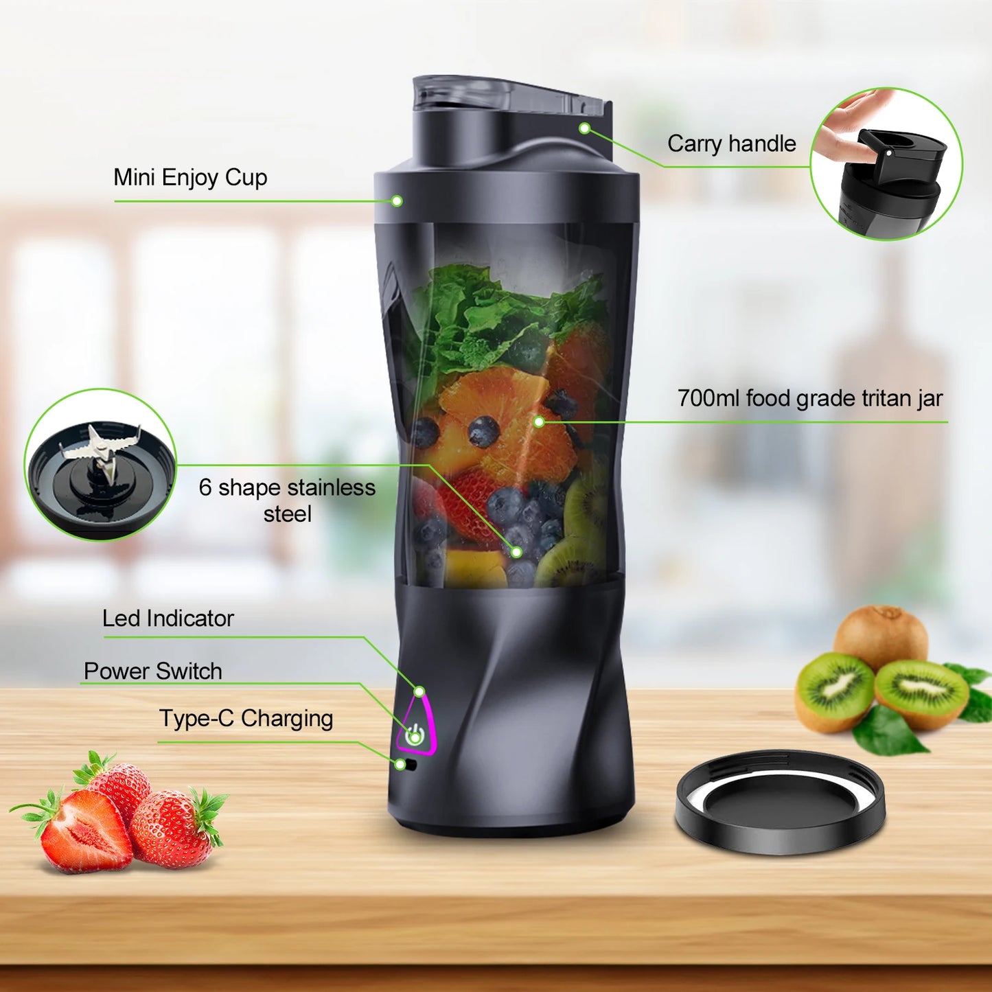 Presse-agrumes électrique Portable mélangeur de fruits frais 700ML multifonctionnel USB Rechargeable Shakes Smoothie mélangeur tasse de mélange extérieure