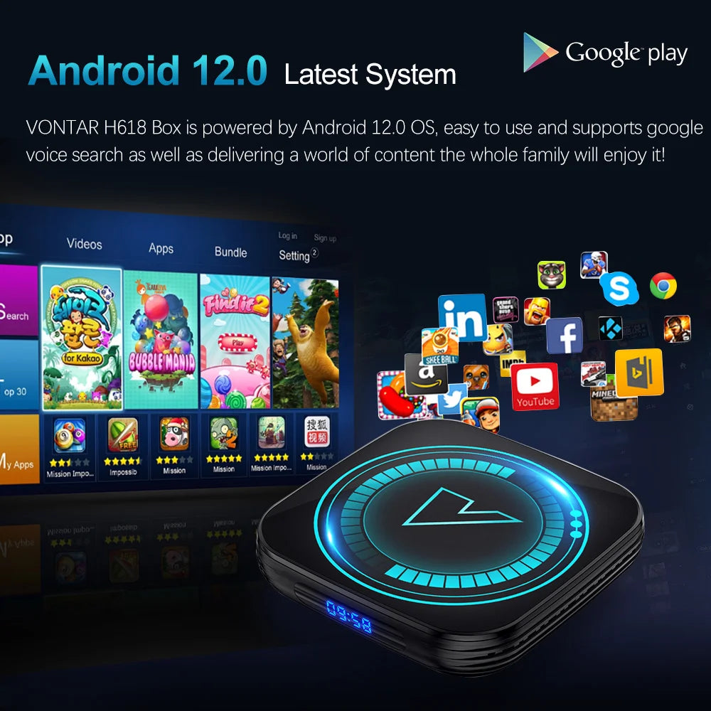 VONTAR H618 Smart TV Box Android 12 Allwinner Quad Core Cortex A53 Soutien 8K Vidéo Wifi Google Voix Media Player Set Top Box