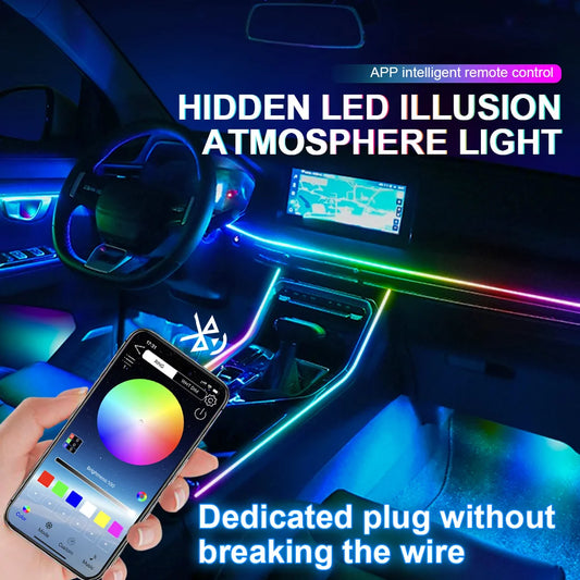 Kit de lumières ambiantes LED pour voiture, Bluetooth, arc-en-ciel, bandes acryliques, escales, lampe, streamer, 14/18, 64 documents, RVB, 12V, 10 en 1, 213 en 1