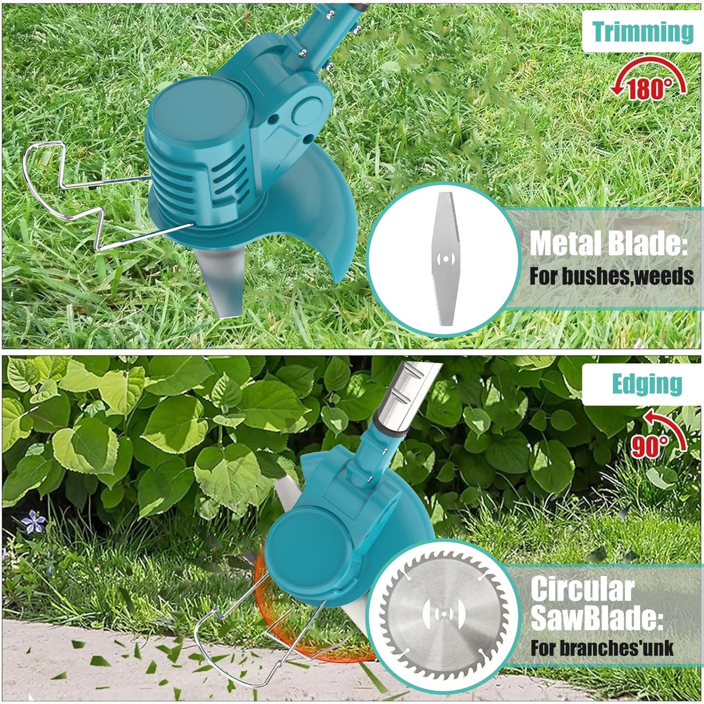 Tondeuse à gazon sans fil compatible avec batterie Makita 2x 18V/3.0Ah, coupe-bordure léger pour mauvaises herbes, arbustes, cultures, tondeuse à gazon